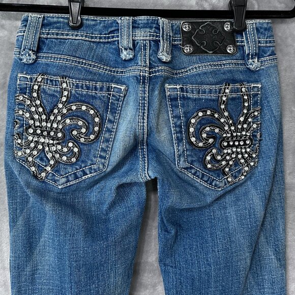 Miss Me Fleur-de-Lise Embellished Pocket Skinny Jean Size 26 - Picture 12 of 13